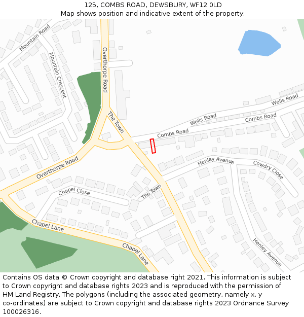 125, COMBS ROAD, DEWSBURY, WF12 0LD: Location map and indicative extent of plot