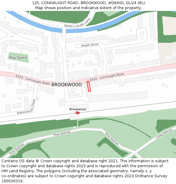125, CONNAUGHT ROAD, BROOKWOOD, WOKING, GU24 0EU: Location map and indicative extent of plot