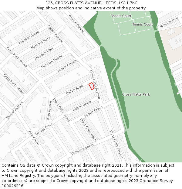 125, CROSS FLATTS AVENUE, LEEDS, LS11 7NF: Location map and indicative extent of plot