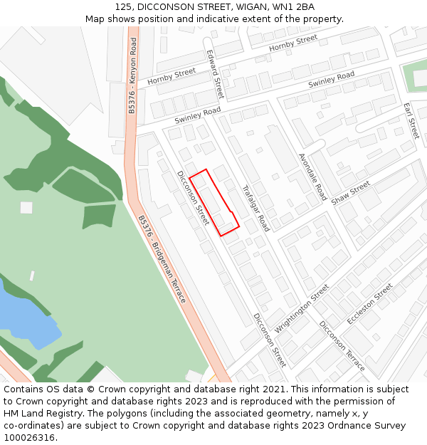 125, DICCONSON STREET, WIGAN, WN1 2BA: Location map and indicative extent of plot