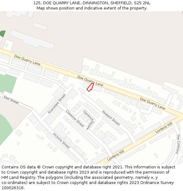 125, DOE QUARRY LANE, DINNINGTON, SHEFFIELD, S25 2NL: Location map and indicative extent of plot