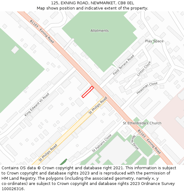 125, EXNING ROAD, NEWMARKET, CB8 0EL: Location map and indicative extent of plot