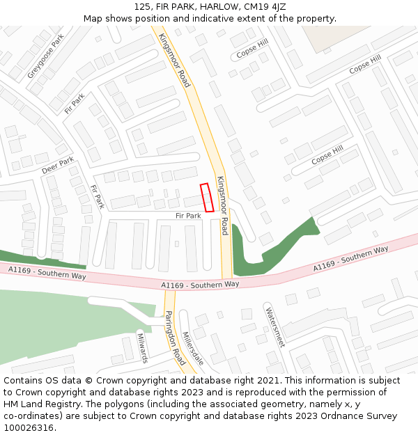 125, FIR PARK, HARLOW, CM19 4JZ: Location map and indicative extent of plot