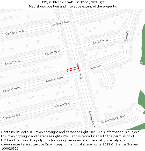 125, GLENESK ROAD, LONDON, SE9 1QT: Location map and indicative extent of plot