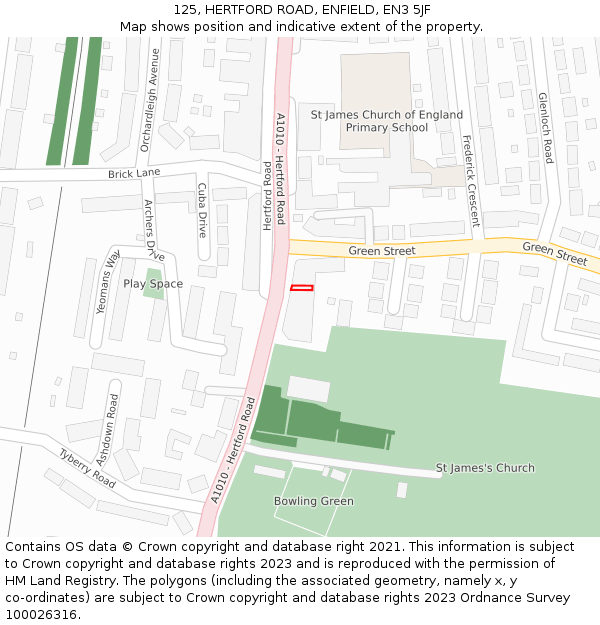 125, HERTFORD ROAD, ENFIELD, EN3 5JF: Location map and indicative extent of plot