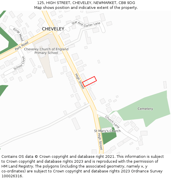 125, HIGH STREET, CHEVELEY, NEWMARKET, CB8 9DG: Location map and indicative extent of plot