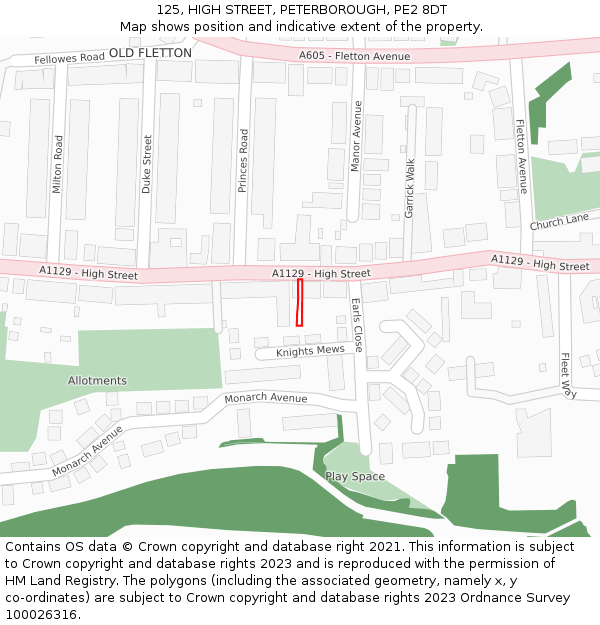 125, HIGH STREET, PETERBOROUGH, PE2 8DT: Location map and indicative extent of plot