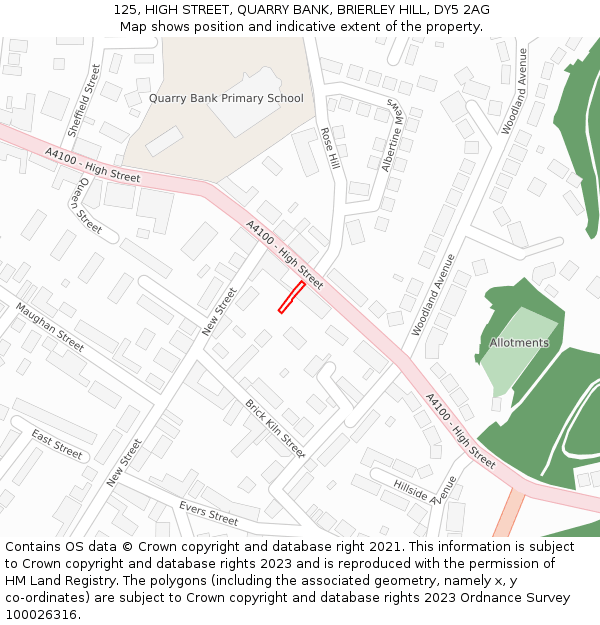 125, HIGH STREET, QUARRY BANK, BRIERLEY HILL, DY5 2AG: Location map and indicative extent of plot