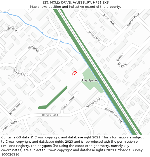 125, HOLLY DRIVE, AYLESBURY, HP21 8XS: Location map and indicative extent of plot