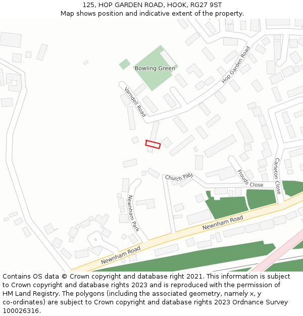 125, HOP GARDEN ROAD, HOOK, RG27 9ST: Location map and indicative extent of plot