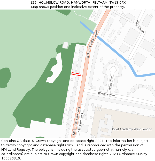 125, HOUNSLOW ROAD, HANWORTH, FELTHAM, TW13 6PX: Location map and indicative extent of plot