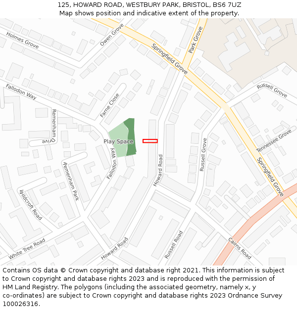 125, HOWARD ROAD, WESTBURY PARK, BRISTOL, BS6 7UZ: Location map and indicative extent of plot