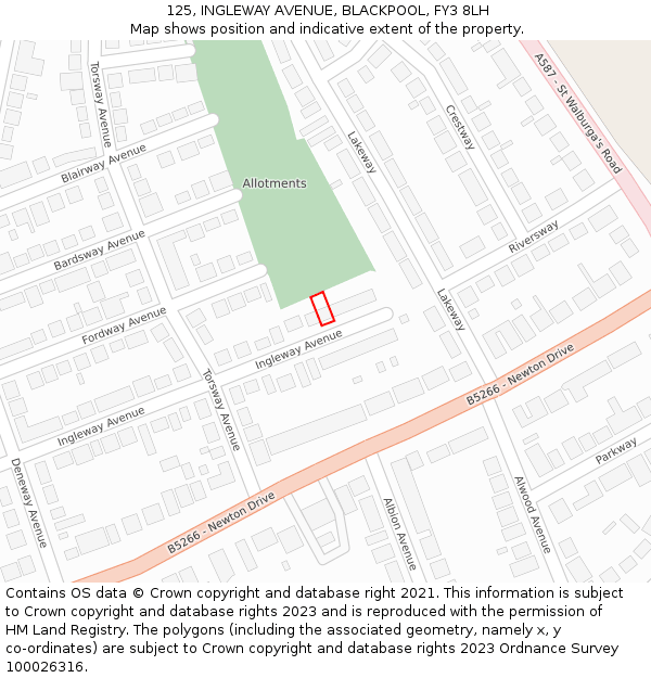125, INGLEWAY AVENUE, BLACKPOOL, FY3 8LH: Location map and indicative extent of plot