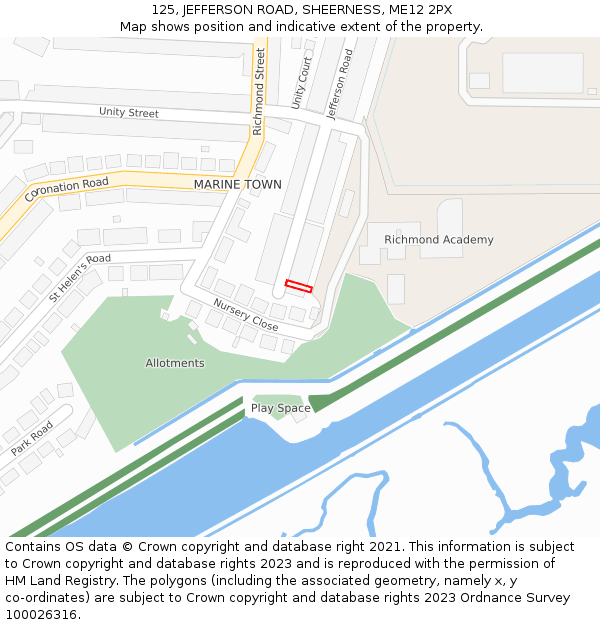 125, JEFFERSON ROAD, SHEERNESS, ME12 2PX: Location map and indicative extent of plot