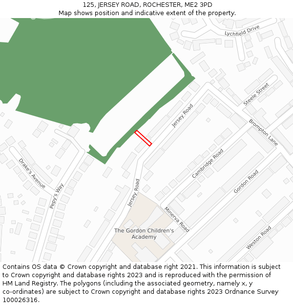 125, JERSEY ROAD, ROCHESTER, ME2 3PD: Location map and indicative extent of plot