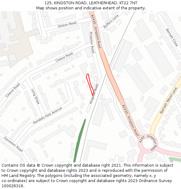 125, KINGSTON ROAD, LEATHERHEAD, KT22 7NT: Location map and indicative extent of plot