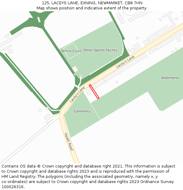 125, LACEYS LANE, EXNING, NEWMARKET, CB8 7HN: Location map and indicative extent of plot