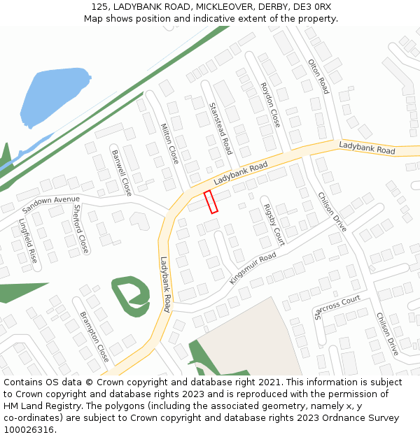 125, LADYBANK ROAD, MICKLEOVER, DERBY, DE3 0RX: Location map and indicative extent of plot