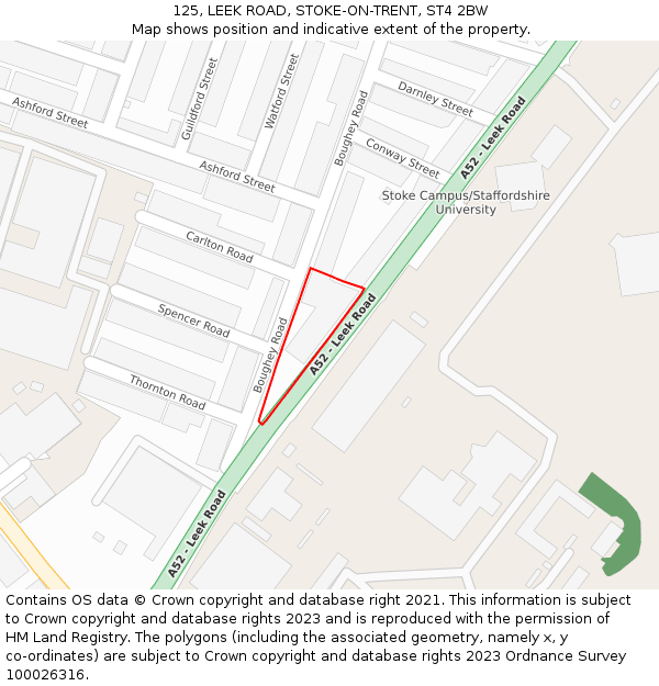 125, LEEK ROAD, STOKE-ON-TRENT, ST4 2BW: Location map and indicative extent of plot