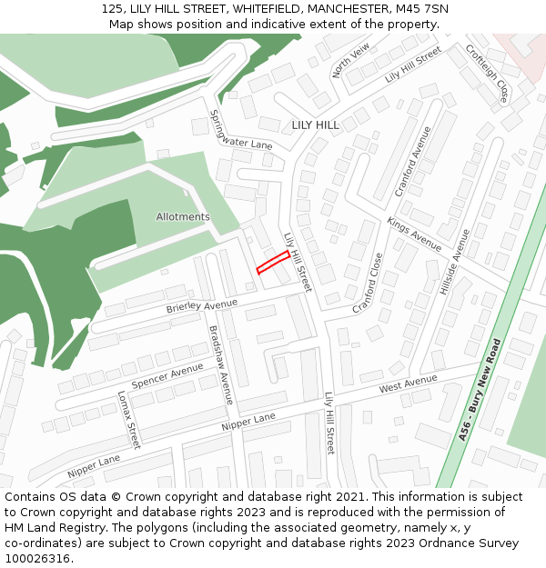 125, LILY HILL STREET, WHITEFIELD, MANCHESTER, M45 7SN: Location map and indicative extent of plot