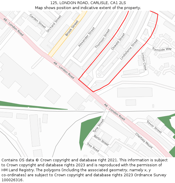 125, LONDON ROAD, CARLISLE, CA1 2LS: Location map and indicative extent of plot