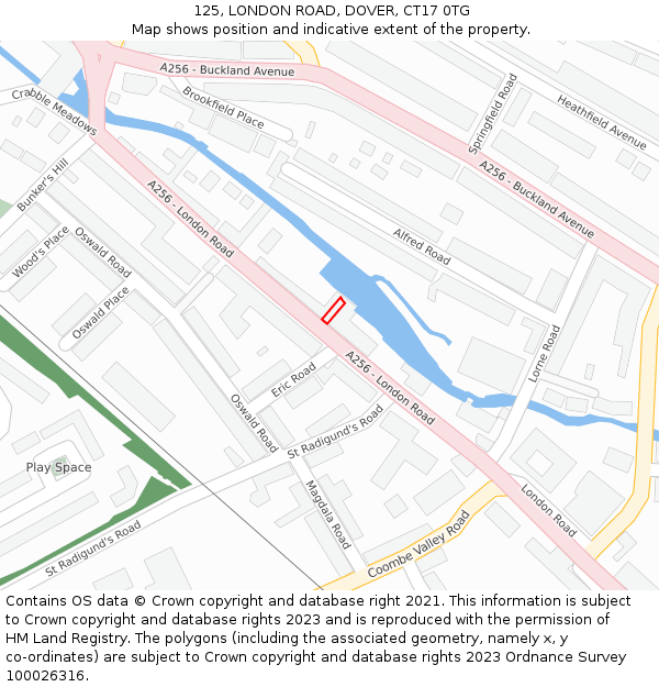 125, LONDON ROAD, DOVER, CT17 0TG: Location map and indicative extent of plot