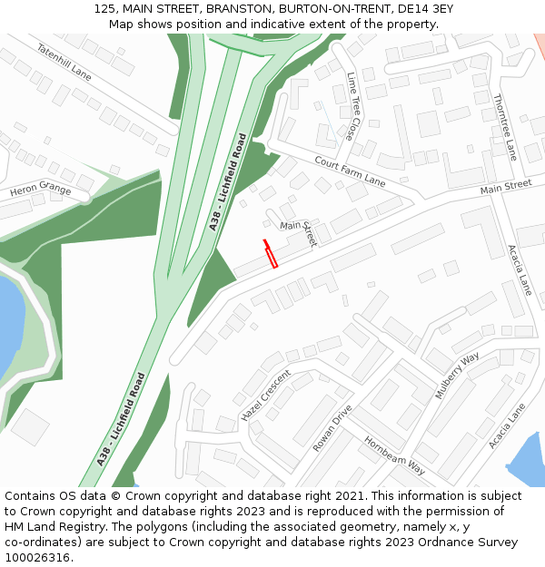 125, MAIN STREET, BRANSTON, BURTON-ON-TRENT, DE14 3EY: Location map and indicative extent of plot
