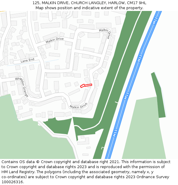 125, MALKIN DRIVE, CHURCH LANGLEY, HARLOW, CM17 9HL: Location map and indicative extent of plot