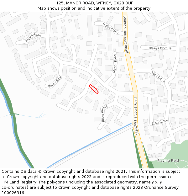 125, MANOR ROAD, WITNEY, OX28 3UF: Location map and indicative extent of plot