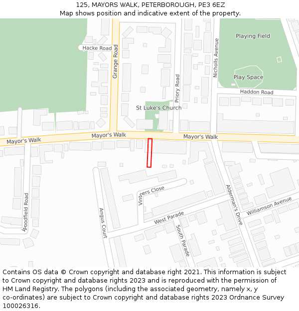 125, MAYORS WALK, PETERBOROUGH, PE3 6EZ: Location map and indicative extent of plot
