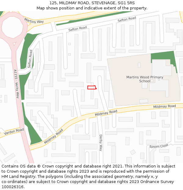 125, MILDMAY ROAD, STEVENAGE, SG1 5RS: Location map and indicative extent of plot