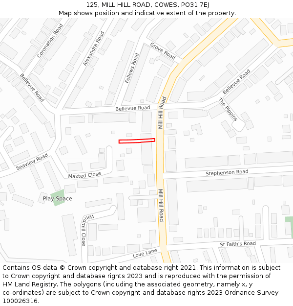 125, MILL HILL ROAD, COWES, PO31 7EJ: Location map and indicative extent of plot