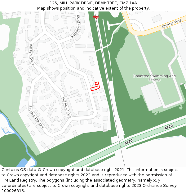 125, MILL PARK DRIVE, BRAINTREE, CM7 1XA: Location map and indicative extent of plot