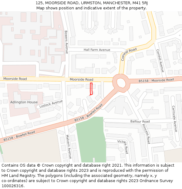 125, MOORSIDE ROAD, URMSTON, MANCHESTER, M41 5RJ: Location map and indicative extent of plot