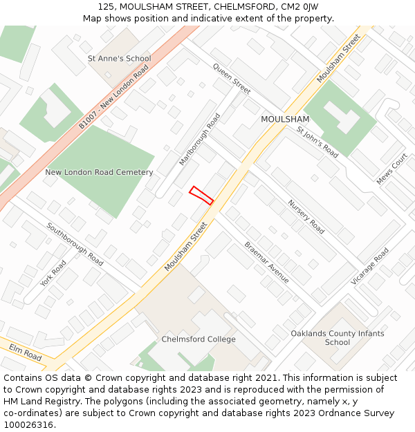 125, MOULSHAM STREET, CHELMSFORD, CM2 0JW: Location map and indicative extent of plot