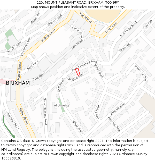125, MOUNT PLEASANT ROAD, BRIXHAM, TQ5 9RY: Location map and indicative extent of plot