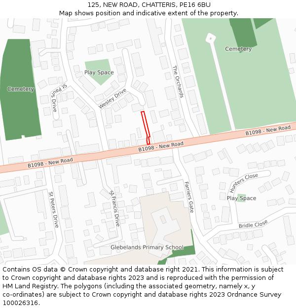 125, NEW ROAD, CHATTERIS, PE16 6BU: Location map and indicative extent of plot