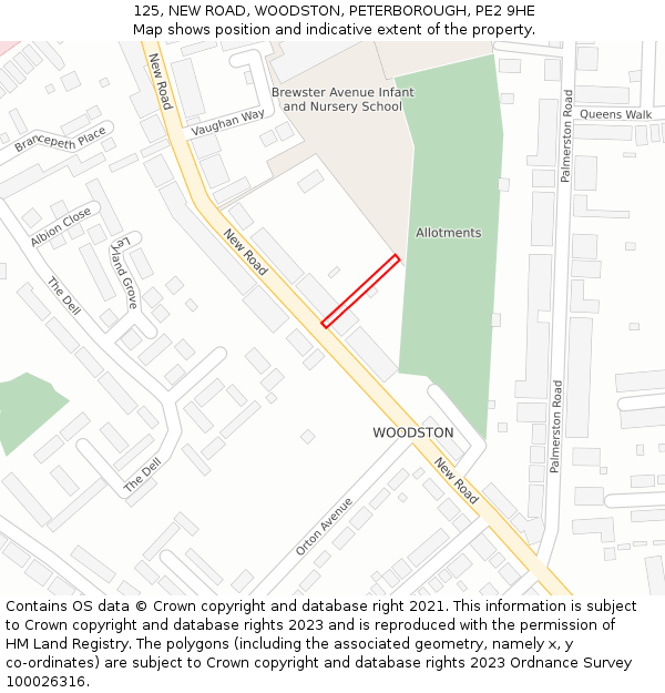 125, NEW ROAD, WOODSTON, PETERBOROUGH, PE2 9HE: Location map and indicative extent of plot