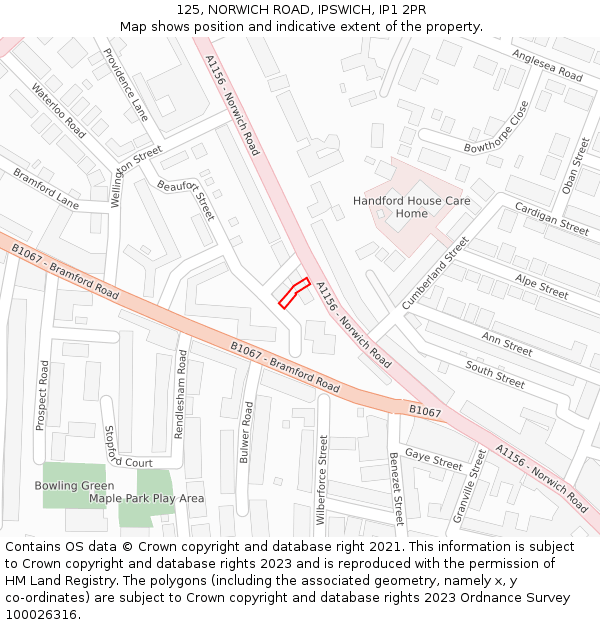 125, NORWICH ROAD, IPSWICH, IP1 2PR: Location map and indicative extent of plot