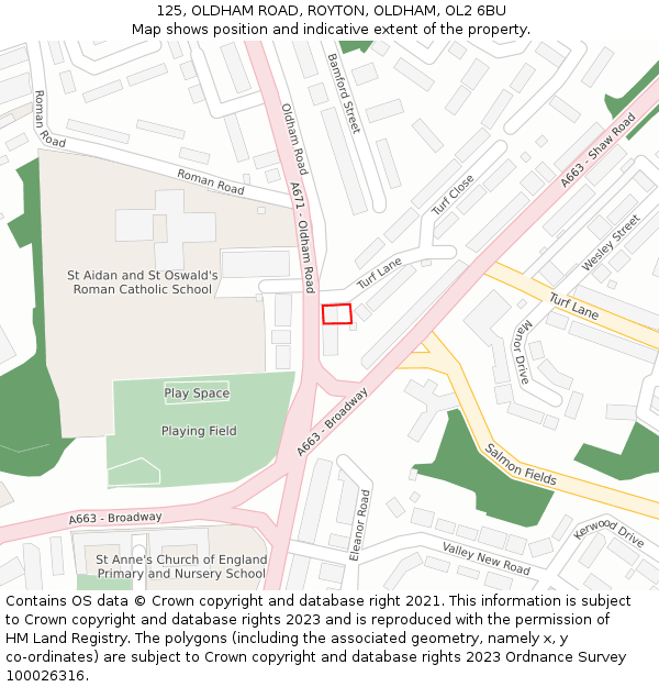 125, OLDHAM ROAD, ROYTON, OLDHAM, OL2 6BU: Location map and indicative extent of plot