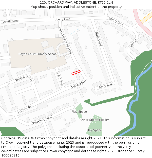 125, ORCHARD WAY, ADDLESTONE, KT15 1LN: Location map and indicative extent of plot