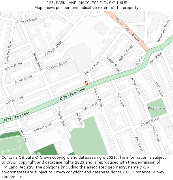 125, PARK LANE, MACCLESFIELD, SK11 6UB: Location map and indicative extent of plot