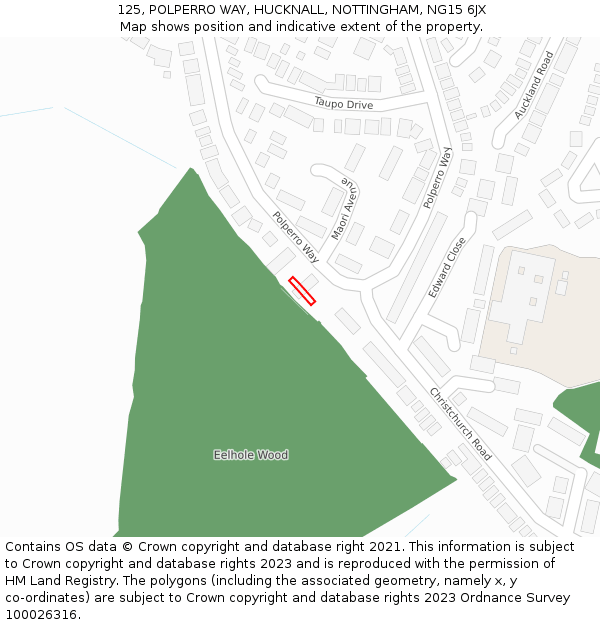 125, POLPERRO WAY, HUCKNALL, NOTTINGHAM, NG15 6JX: Location map and indicative extent of plot
