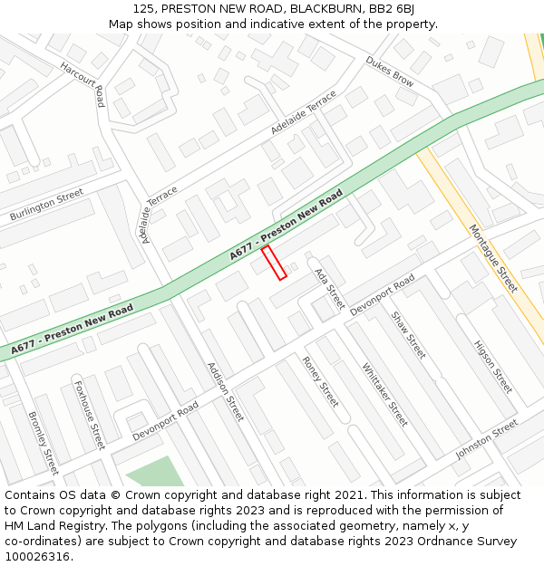 125, PRESTON NEW ROAD, BLACKBURN, BB2 6BJ: Location map and indicative extent of plot