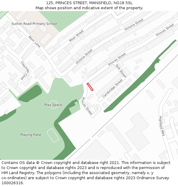125, PRINCES STREET, MANSFIELD, NG18 5SL: Location map and indicative extent of plot
