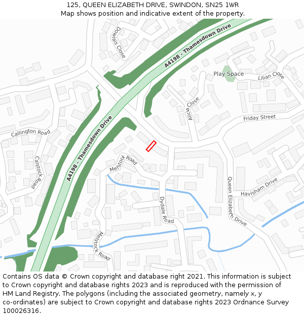 125, QUEEN ELIZABETH DRIVE, SWINDON, SN25 1WR: Location map and indicative extent of plot