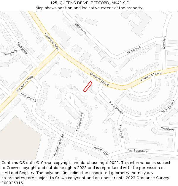 125, QUEENS DRIVE, BEDFORD, MK41 9JE: Location map and indicative extent of plot