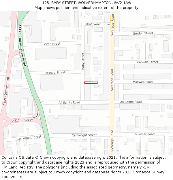 125, RABY STREET, WOLVERHAMPTON, WV2 1AW: Location map and indicative extent of plot