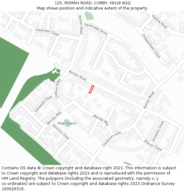 125, ROMAN ROAD, CORBY, NN18 8GQ: Location map and indicative extent of plot