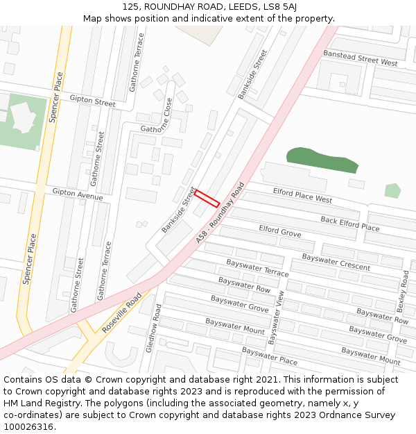 125, ROUNDHAY ROAD, LEEDS, LS8 5AJ: Location map and indicative extent of plot